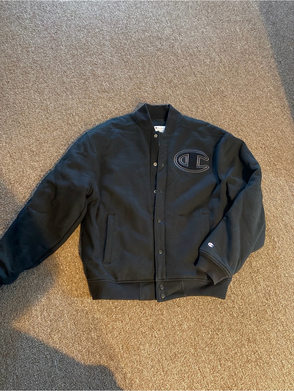 Champion Black Bomber Jacket with Embroidered C Logo